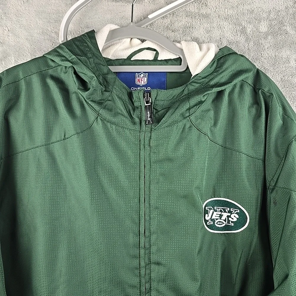 New York‎ Jets Jacket Mens 2XL Green NFL Football Reebok Fleece Lined Hooded Zip